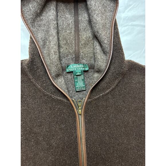RALPH LAUREN Vintage Lauren Hooded Fleece Vest w Faux Leather Trim Wm Sz XL - Picture 6 of 9